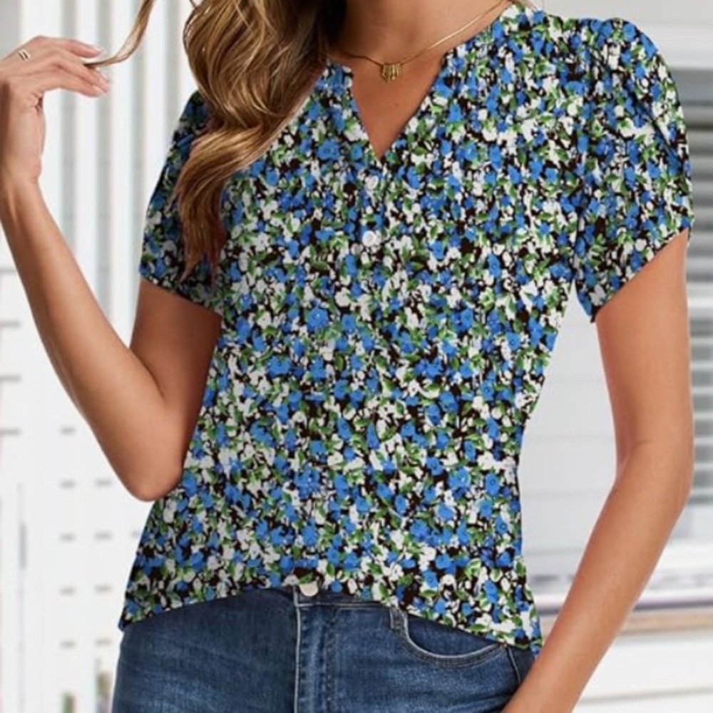 Boho floral multicolor short sleeve blouse XL